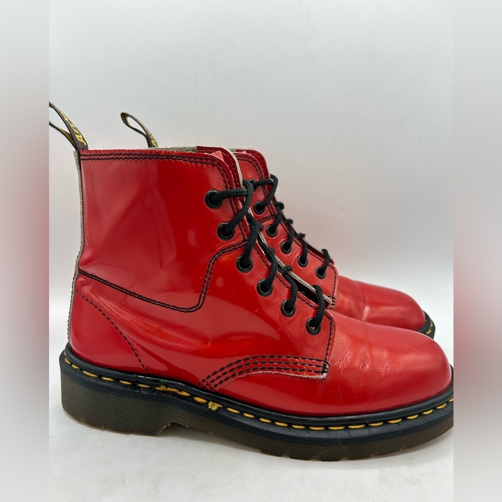 Rare Vintage Made in England Dr. Martens Red Patent Leather Boots 6 EYE Size 7 - Picture 11 of 14